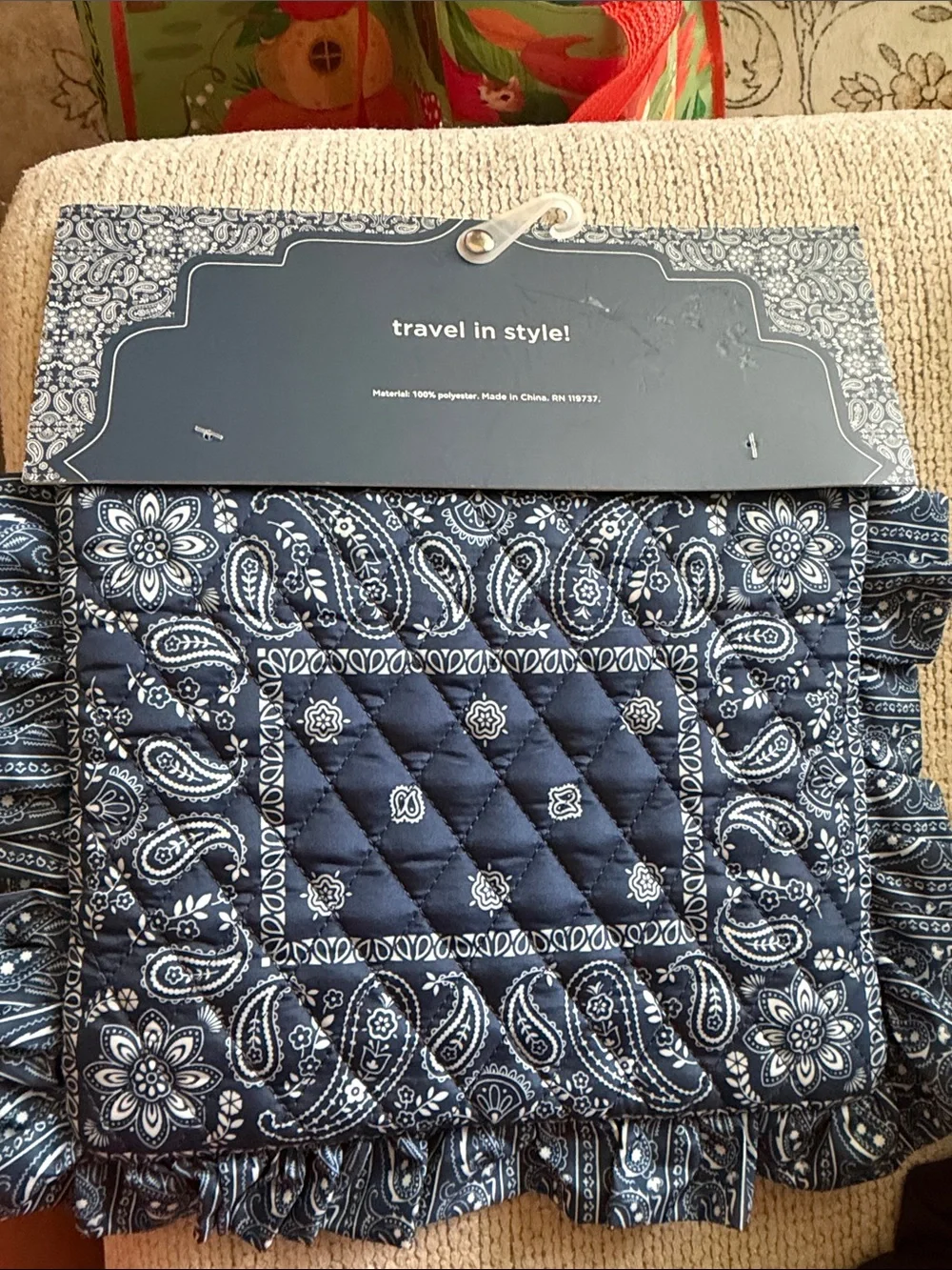 Envogue Navy Paisley Quilted Multi-Purpose Pouch NWT